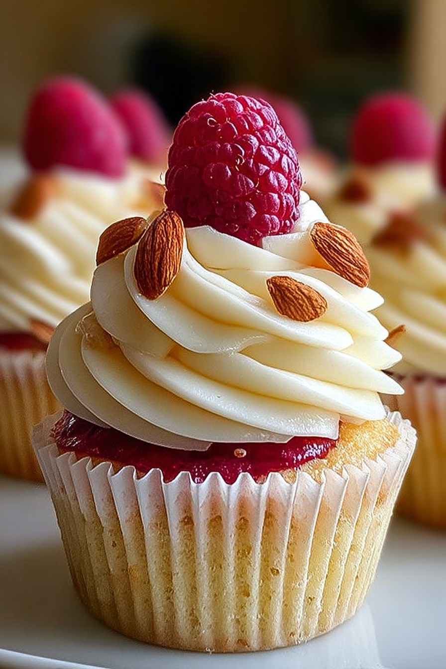 Almond Wedding Cake Cupcakes with Raspberry Filling image 2