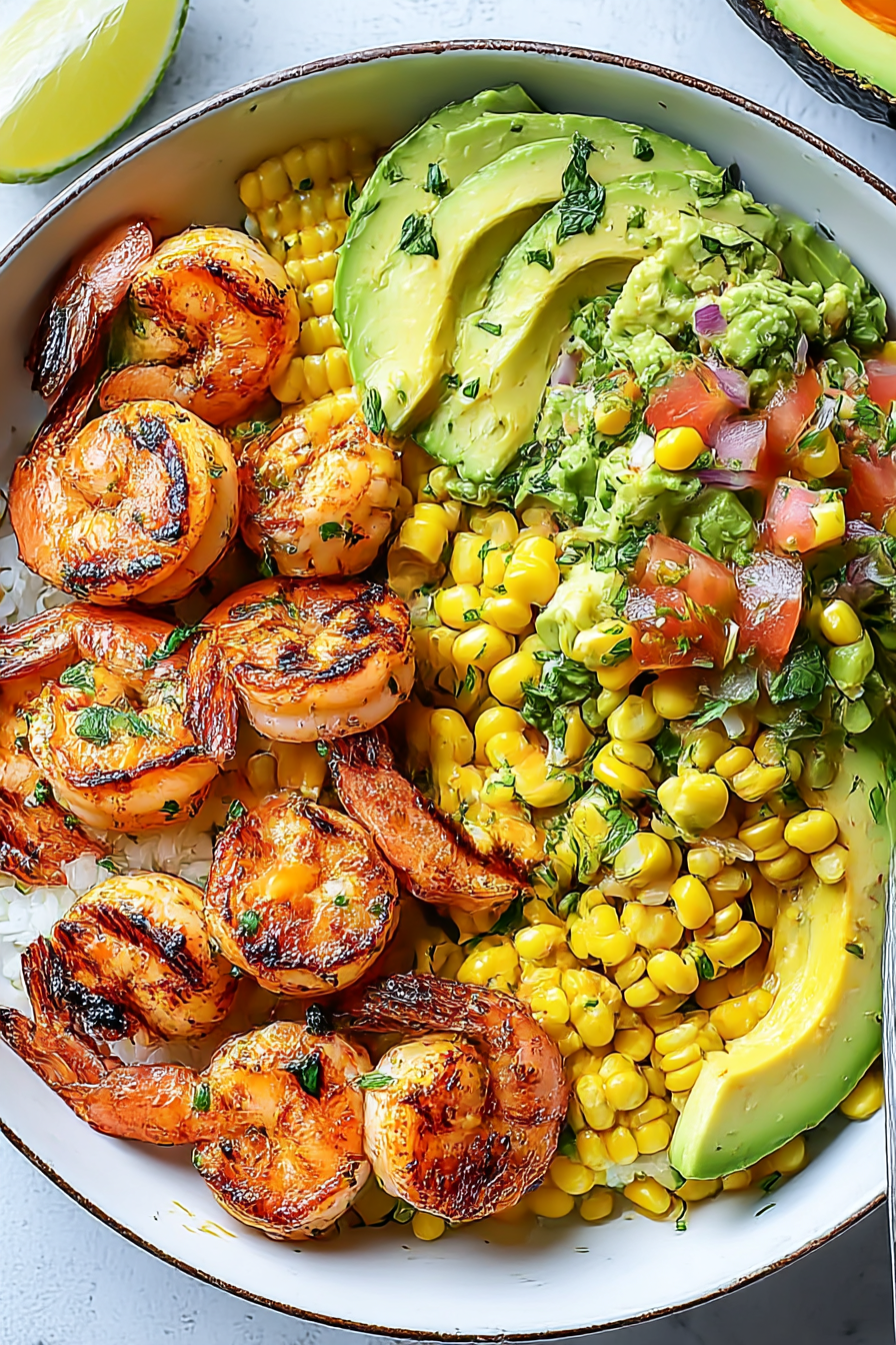 Easy Grilled Shrimp Bowl Recipe with Avocado & Corn Sauce image 2
