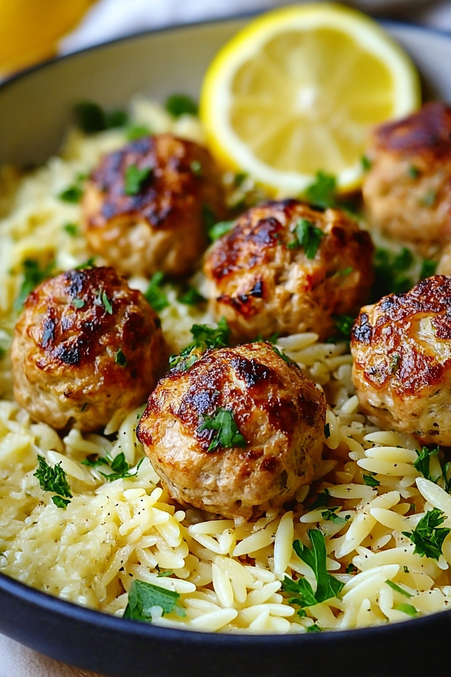 Greek Chicken Meatballs with Lemon Orzo image 2
