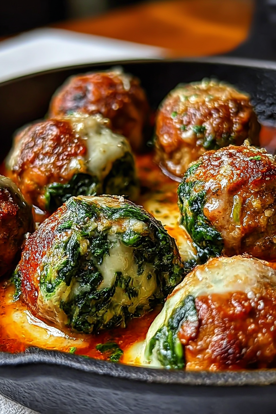 Spinach Garlic Meatballs Stuffed with Mozzarella image 2
