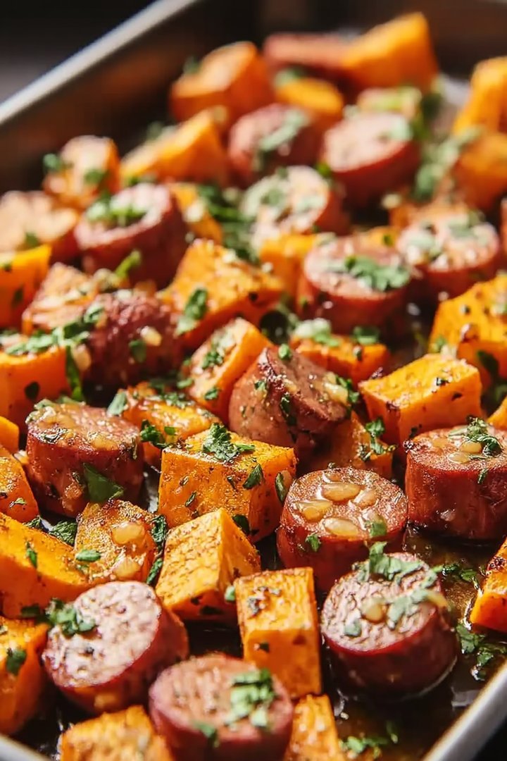 chicken sausage and sweet potatoes with honey garlic sauce image 2