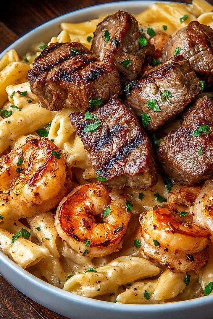Cajun Shrimp and Steak Alfredo Pasta image 2