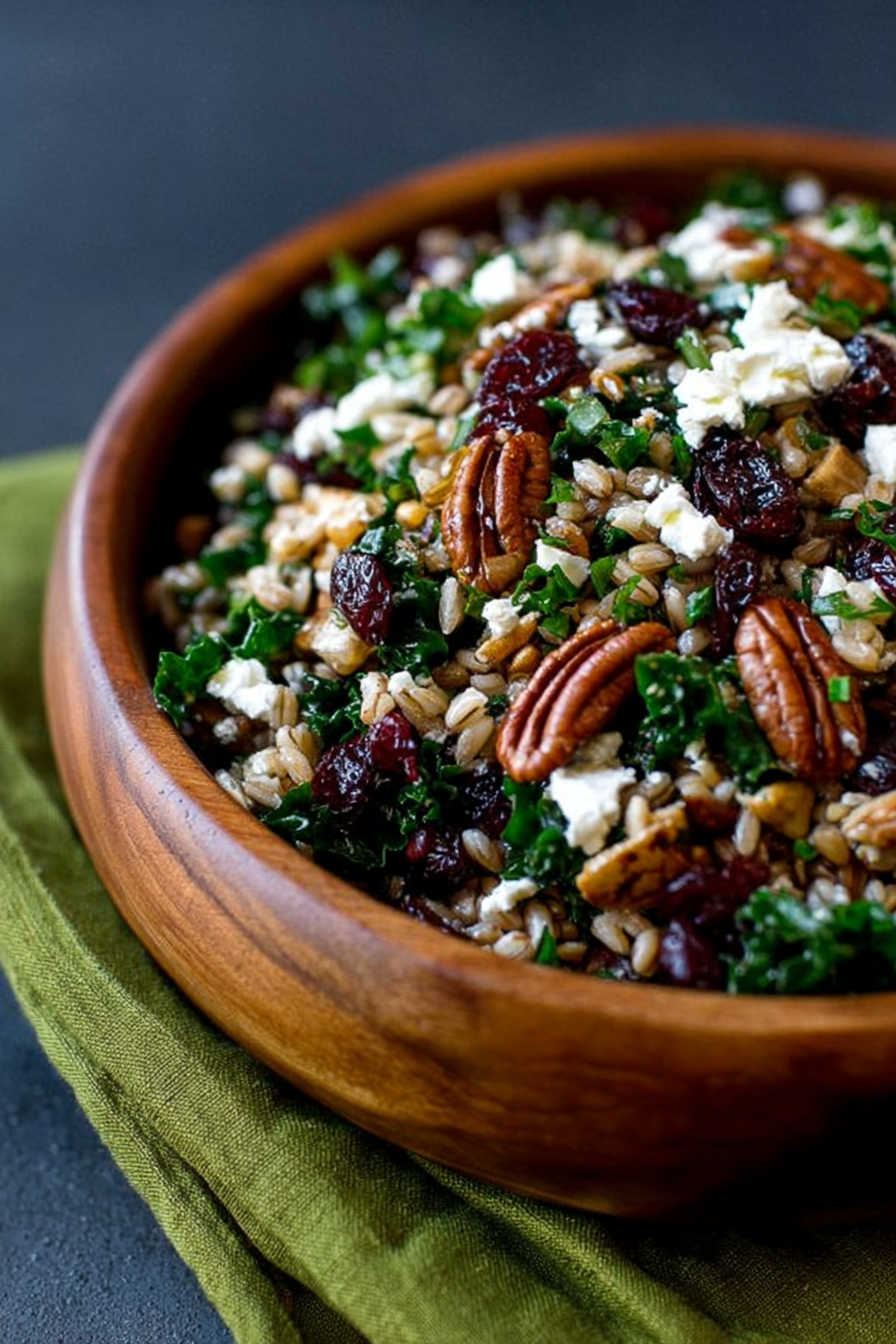 Festive Fall Farro Salad with Kale, Cranberries, Pecans & Goat Cheese image 2