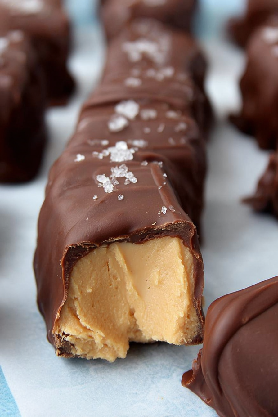 Frozen Peanut Butter Greek Yogurt Bites Dipped in Dark Chocolate with Sea Salt image 2