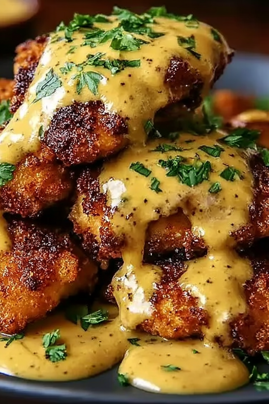 Pretzel Chicken with Mustard-Cheddar Sauce image 2