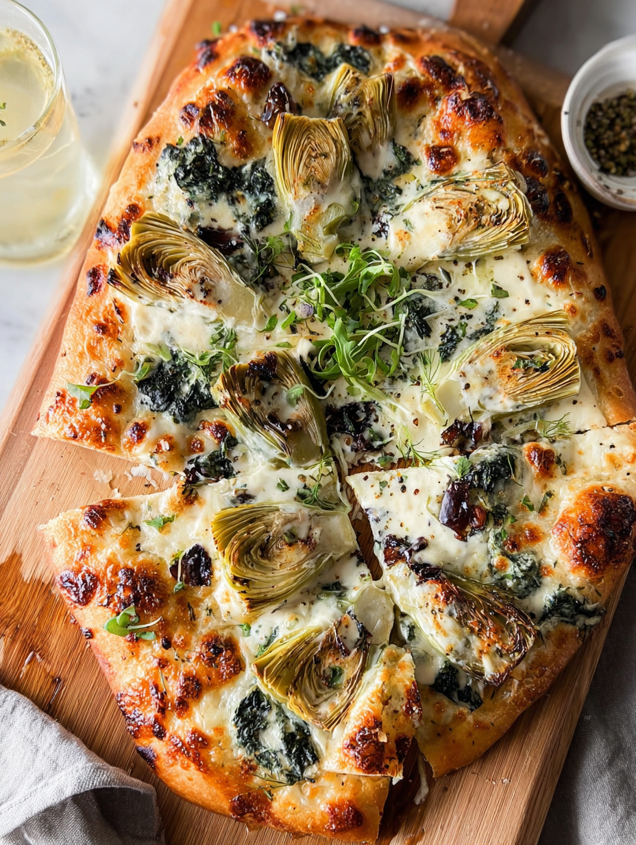artichoke pizza with spinach parmesan cream sauce image 2