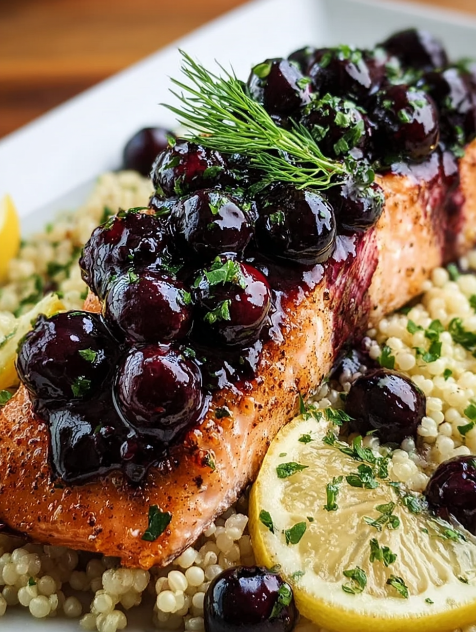 Blueberry Glazed Salmon with Lemon Herb Couscous image 2