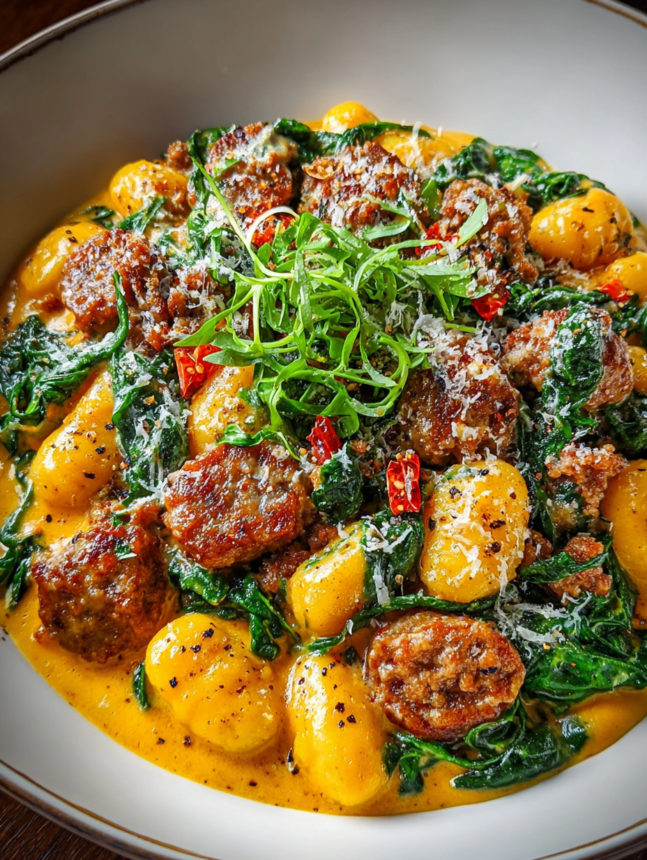 Creamy Pumpkin Gnocchi with Spinach and Italian chicken sausage image 2