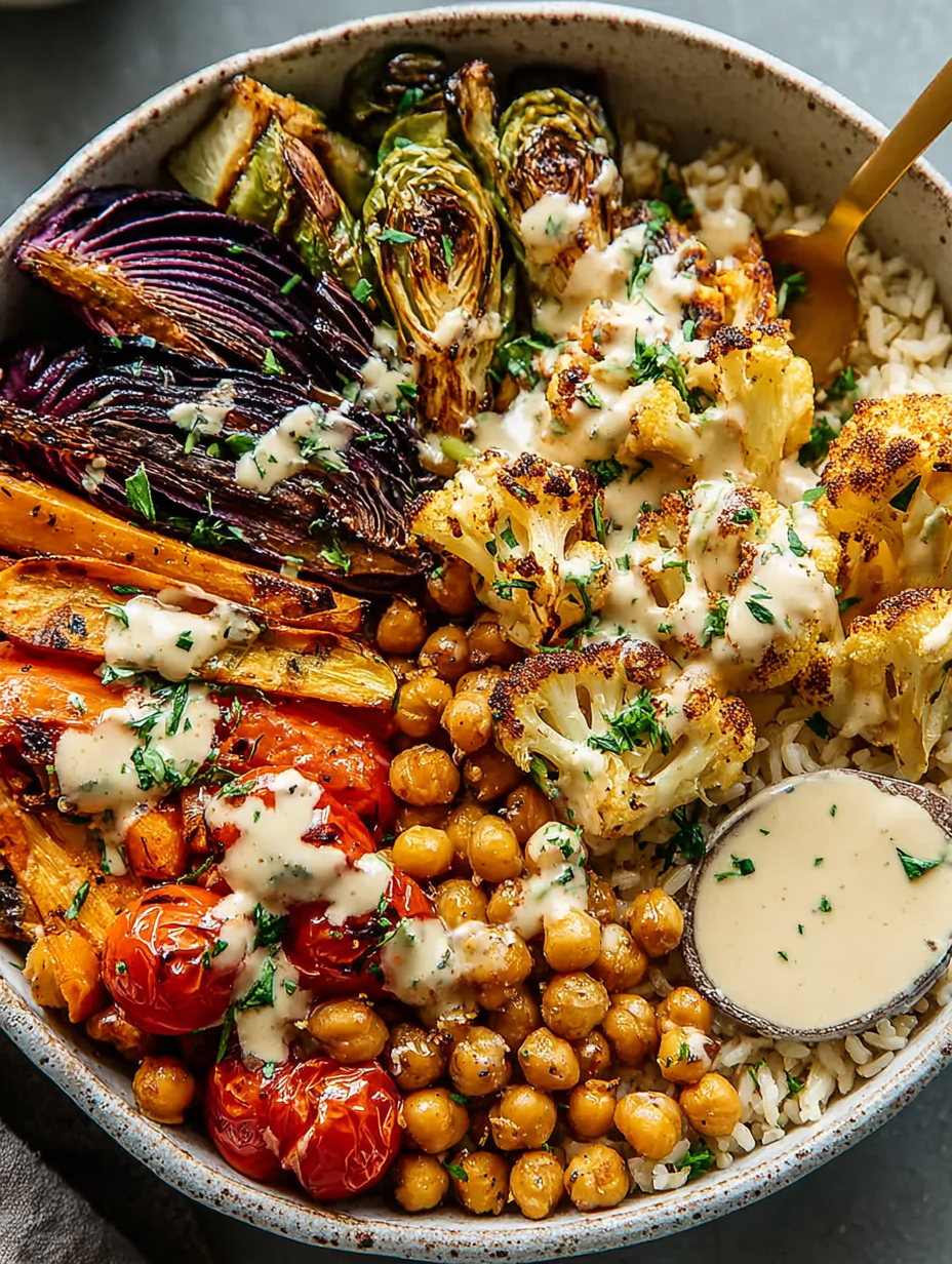 Roasted Veggie & Chickpea Bowls with Maple Dijon Tahini Dressing image 2
