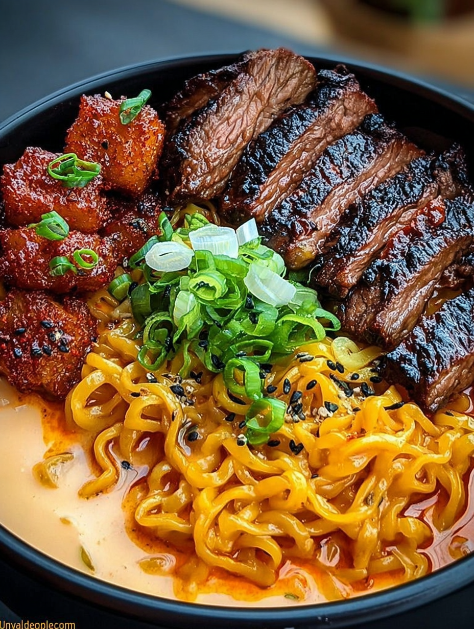 Spicy Korean Ramen with Grilled Beef & Creamy Sauce image 2