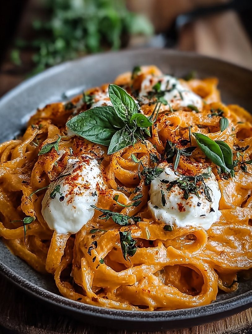 Creamy Red Pepper Pasta with Burrata & Herbs image 2