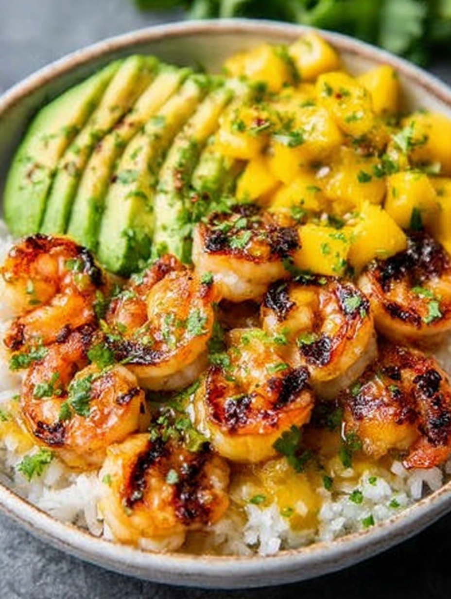 Shrimp and Avocado Bowls with Mango Salsa & Lime-Chili Sauce image 2