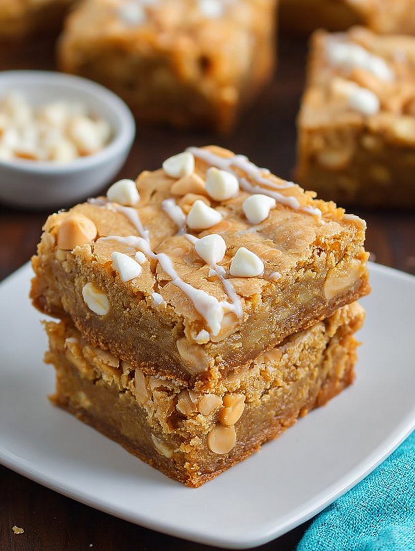 Thick and Chewy White Chocolate Peanut Butter Blondies image 2